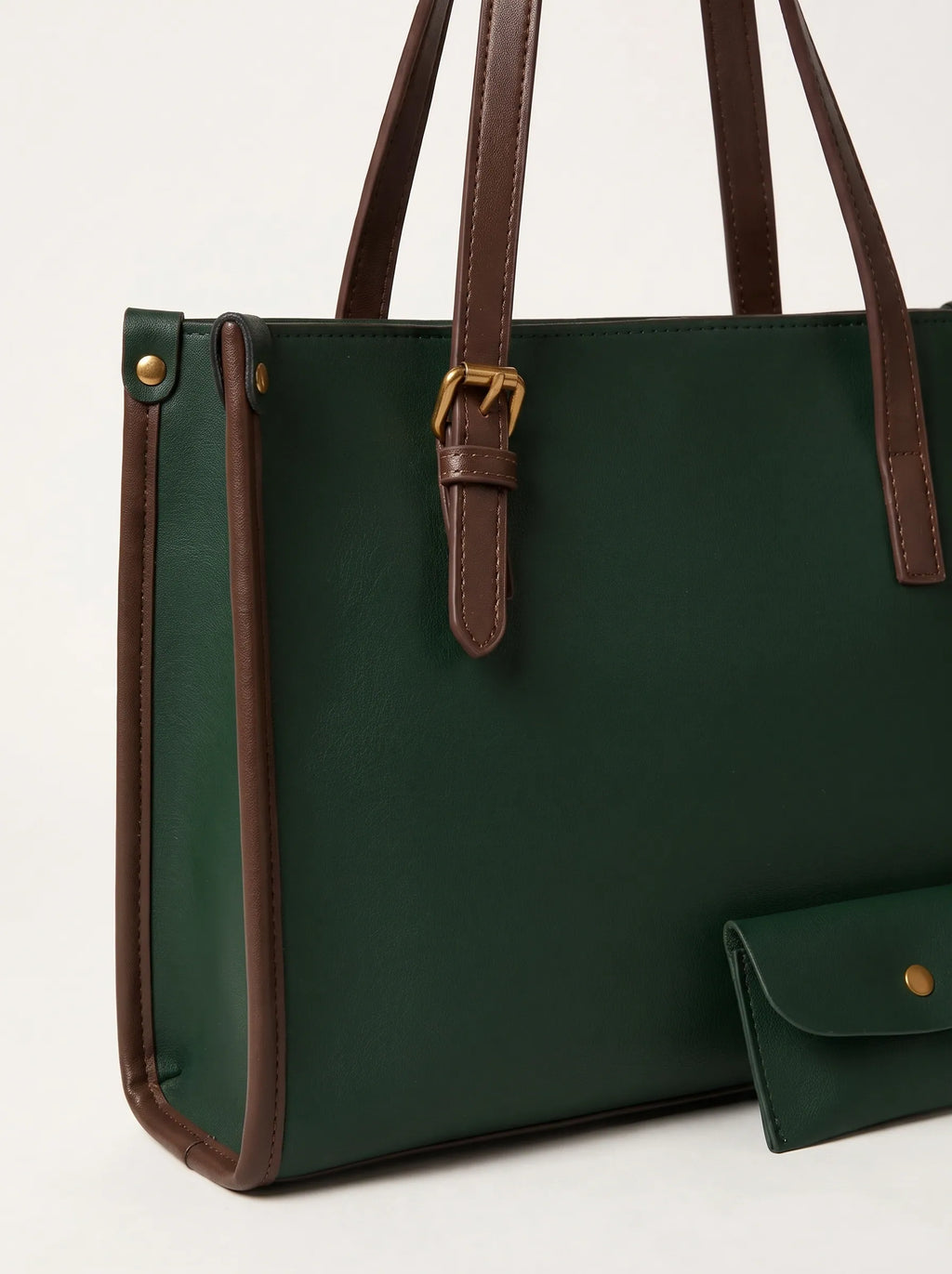 Afroz.pk emerald green 2-piece tote bag set with matching wristlet pouch