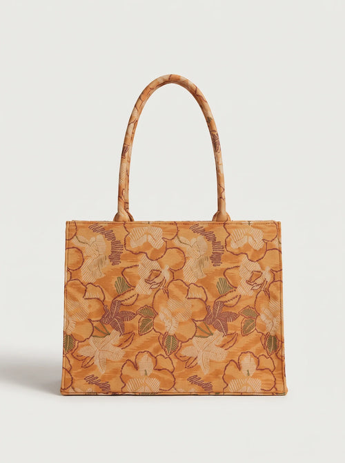Afroz Desert canvas tote bag with woven mustard floral print