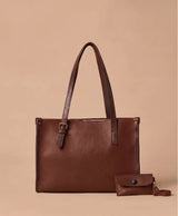 AFROZ 2-Piece Buckle Tote with Pouch in brown – tote bag set