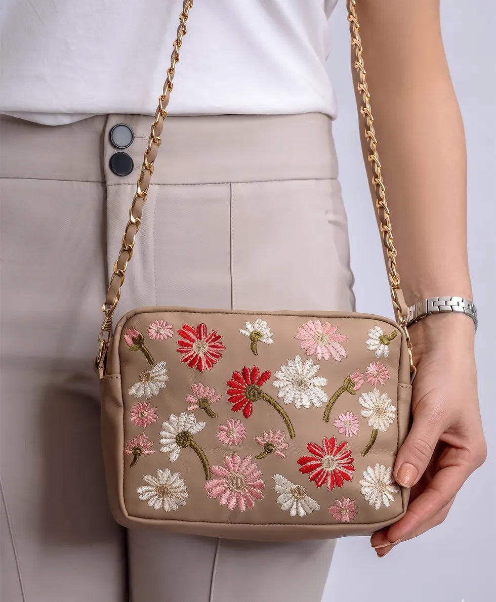 Blossom Cross Body Bag- Beige- BCB02