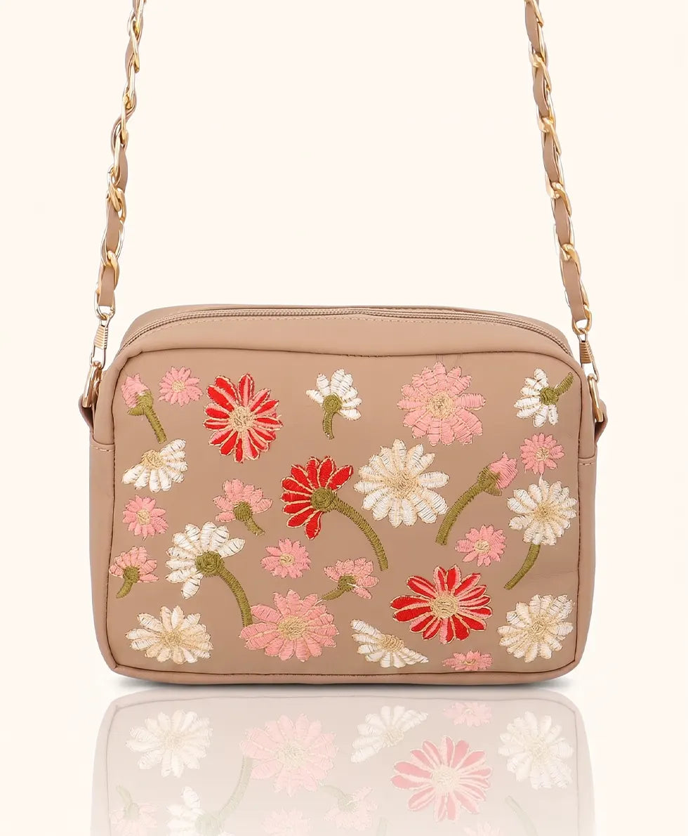 Blossom Cross Body Bag- Beige- BCB02
