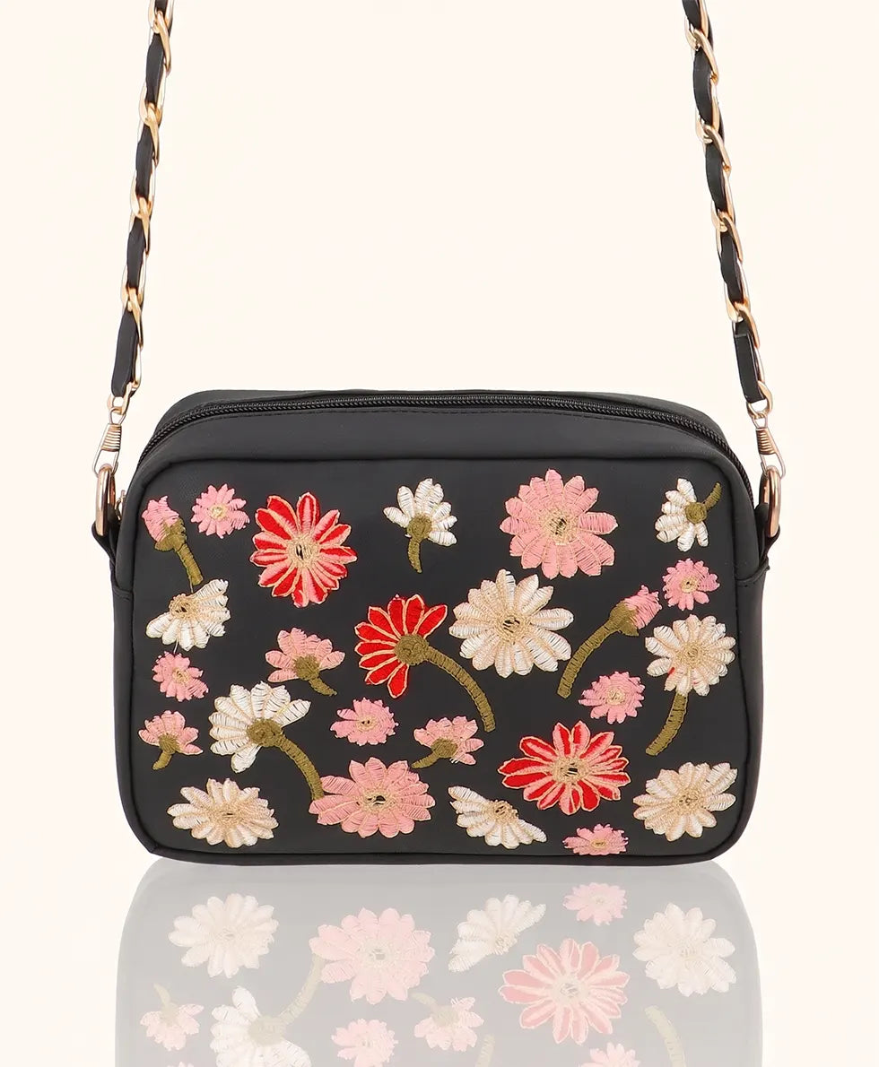 Blossom Cross Body Bag- Black- BCB01