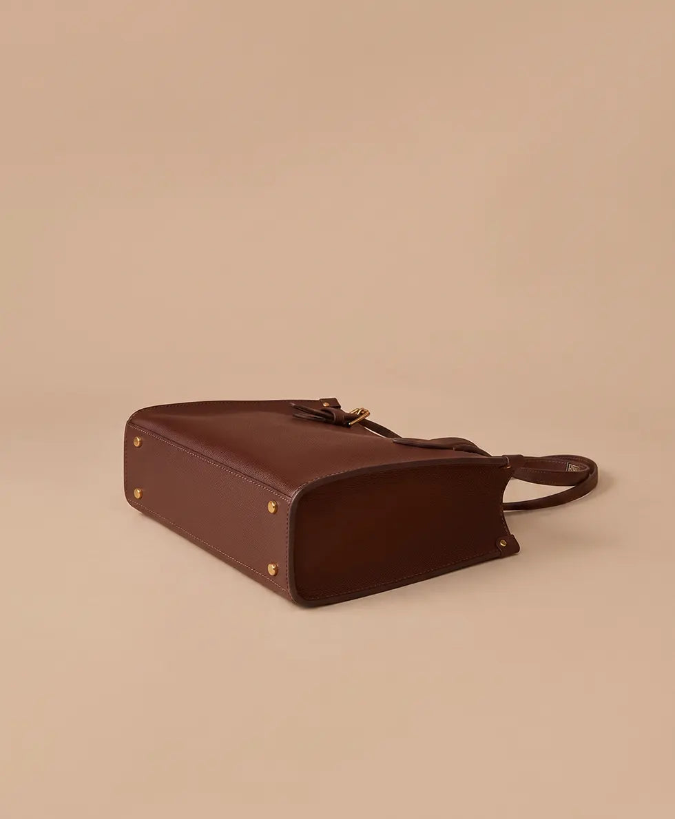 AFROZ 2-Piece Buckle Tote with Pouch in brown – tote bag set, photo 2