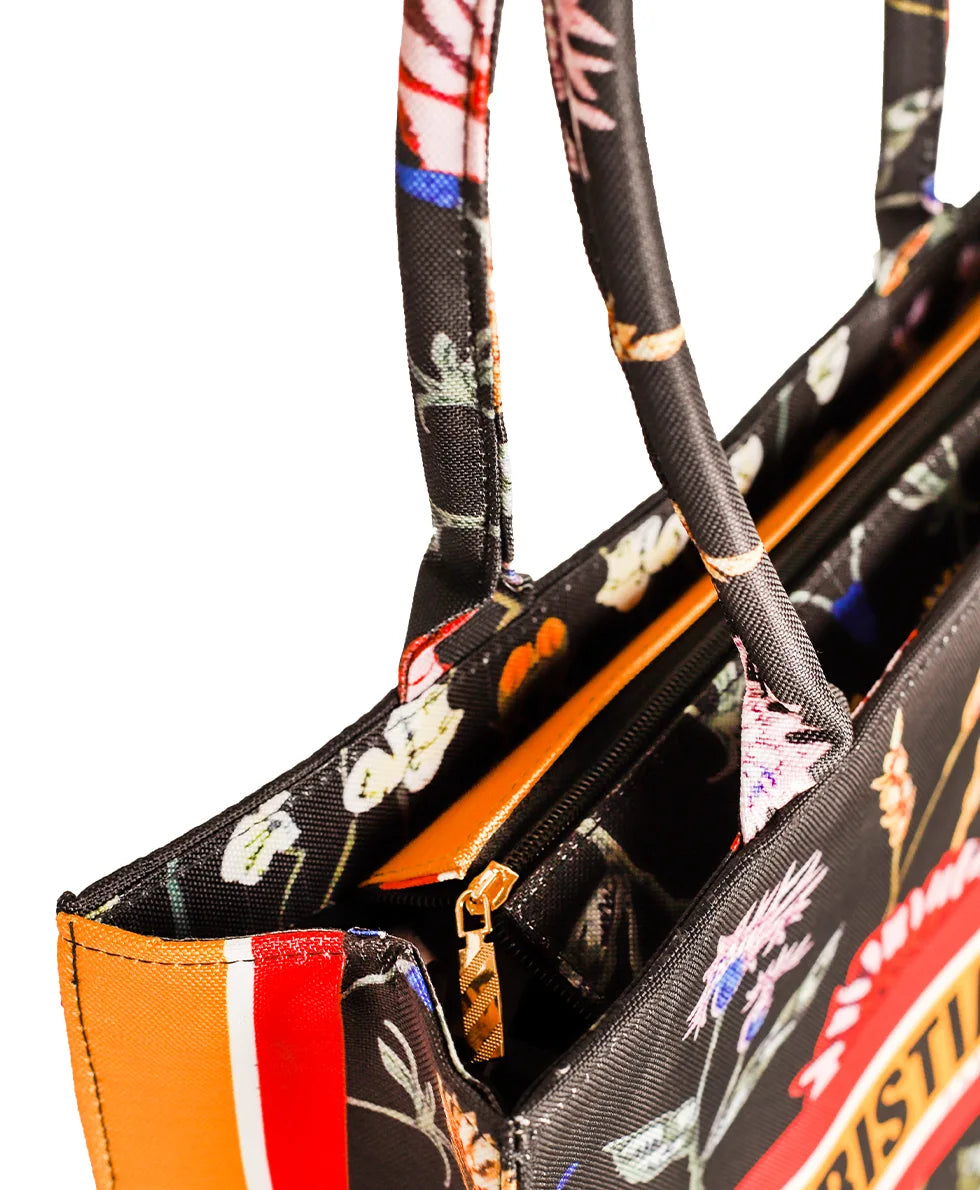 AFROZ Bulbul Garden Canvas Tote in black – embroidered canvas tote, photo 4
