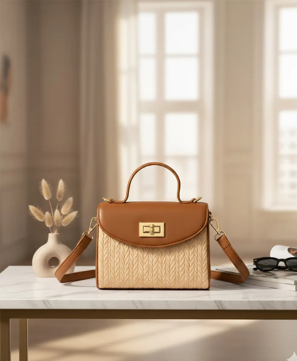 Cross Body Bag Beige-001 TOP HANDLE CROSSBODY - Beige- TCBB-001 - Image 1